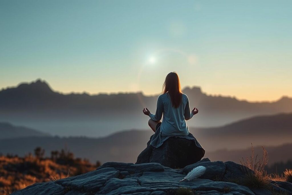 A person meditating in nature connecting with ancestral spirits