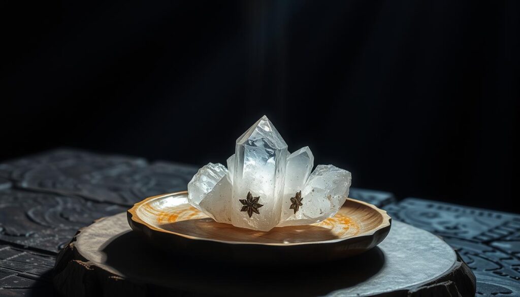 Andara crystal being cleansed in moonlight on a natural surface Andara crystal being cleansed in moonlight on a natural surface