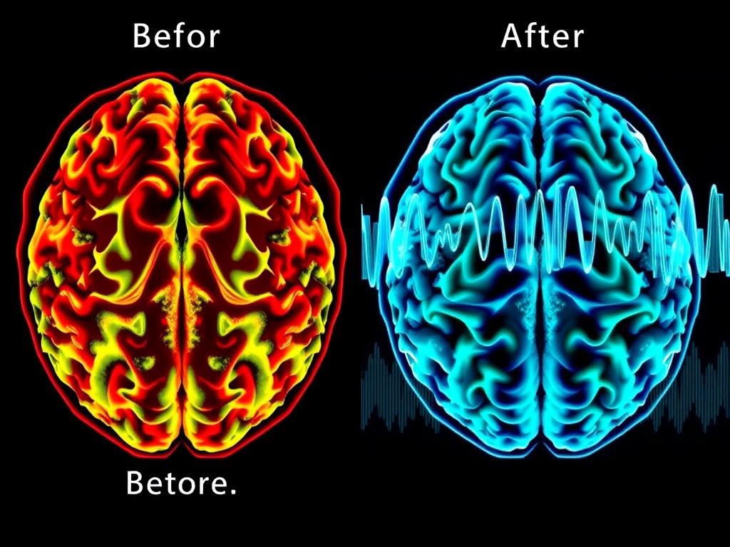 Before and after brain scans showing effects of frequency healing on neural patterns Before and after brain scans showing effects of frequency healing on neural patterns
