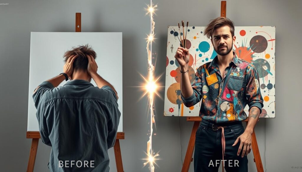 Before and after images of an artist's work showing transformation through Void Alchemy Before and after images of an artist's work showing transformation through Void Alchemy