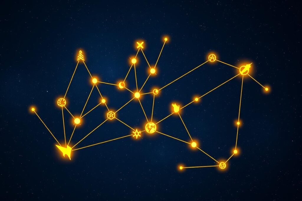Constellation of synchronistic symbols connecting in a meaningful pattern