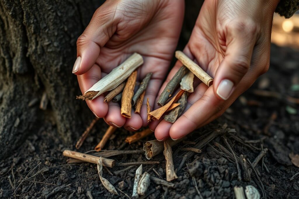Person making an offering of tobacco as a sign of respect