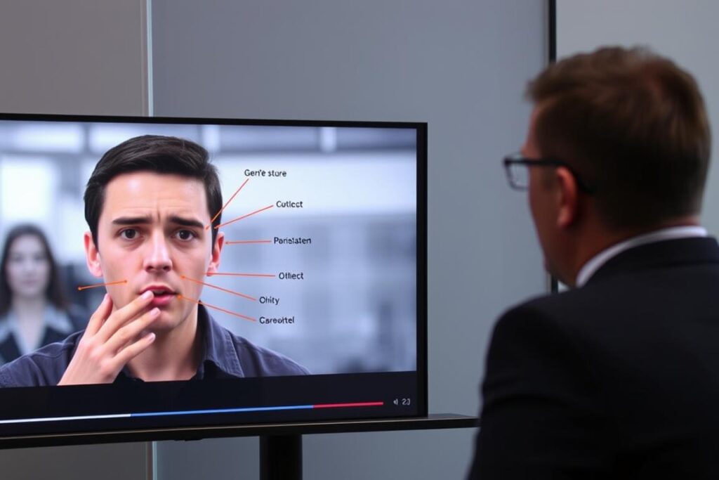 Body language expert analyzing the Gen Z stare with annotations Body language expert analyzing the Gen Z stare with annotations