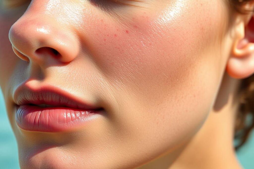 Close-up of healthy, glowing skin after ocean swimming, highlighting the skin health benefits of being in the ocean