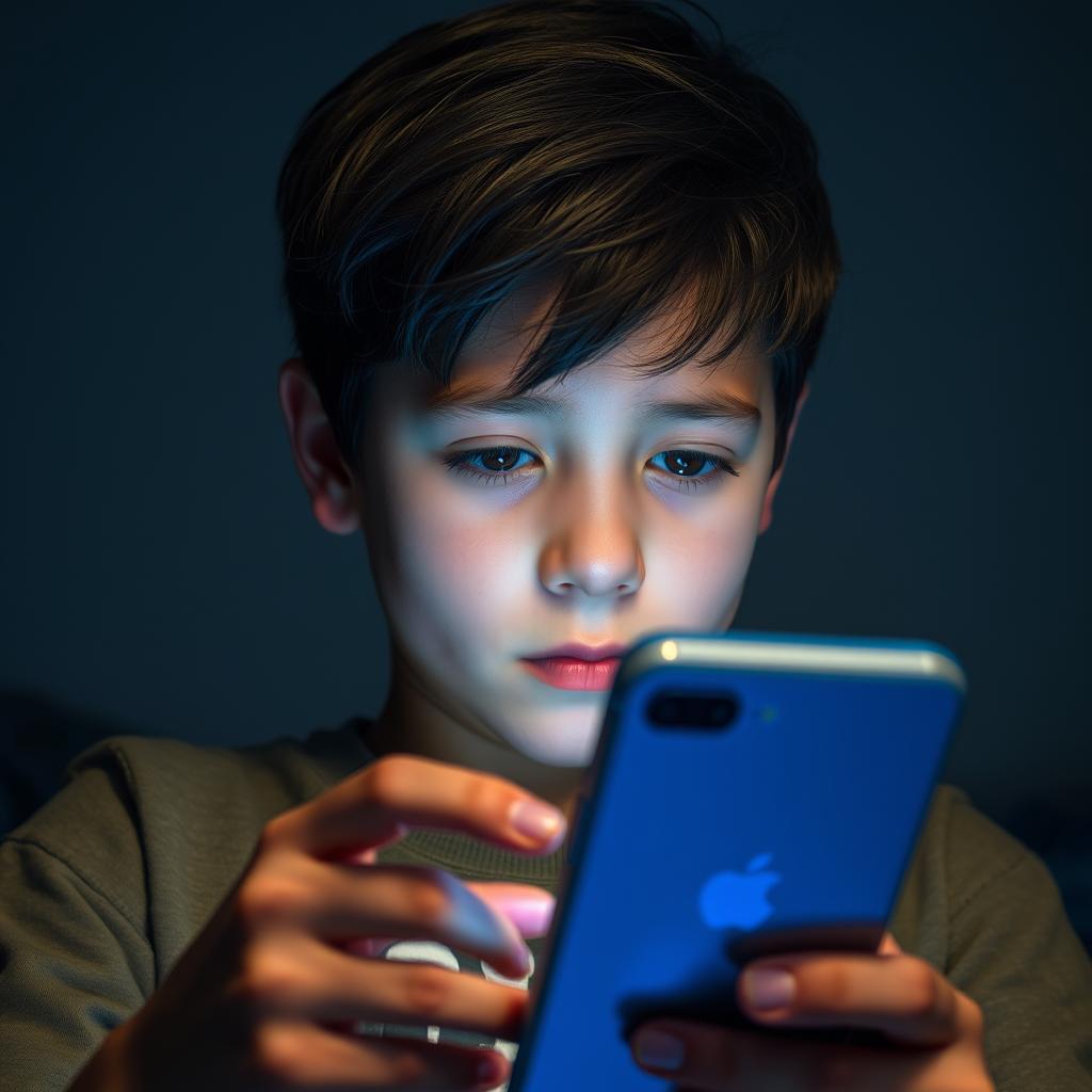 Young person looking at smartphone with blank expression Young person looking at smartphone with blank expression