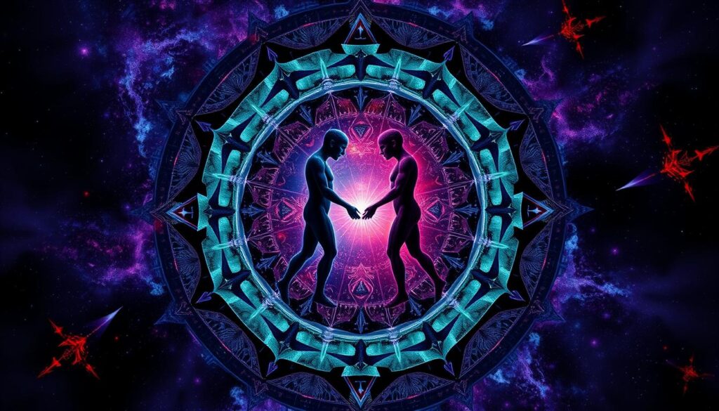 A circular pattern showing repeating challenges in karmic relationships A circular pattern showing repeating challenges in karmic relationships