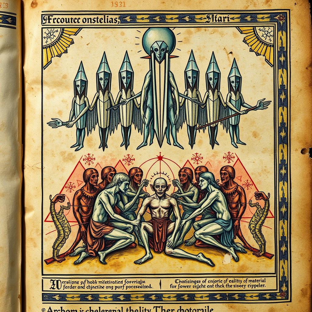 Ancient Gnostic illustration depicting Archons as controllers of material reality Ancient Gnostic illustration depicting Archons as controllers of material reality