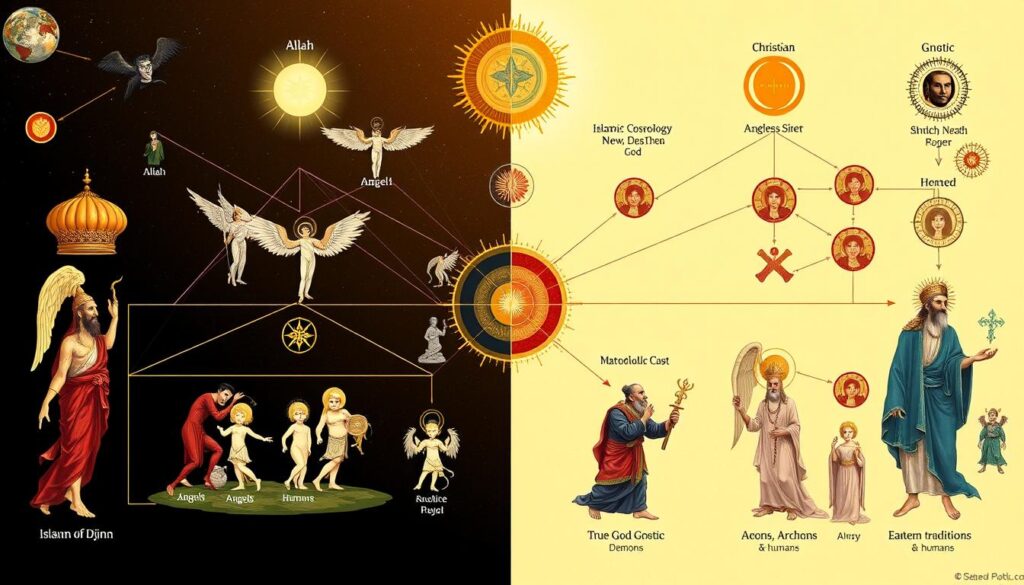Comparative illustration of different spiritual hierarchies across world traditions Comparative illustration of different spiritual hierarchies across world traditions