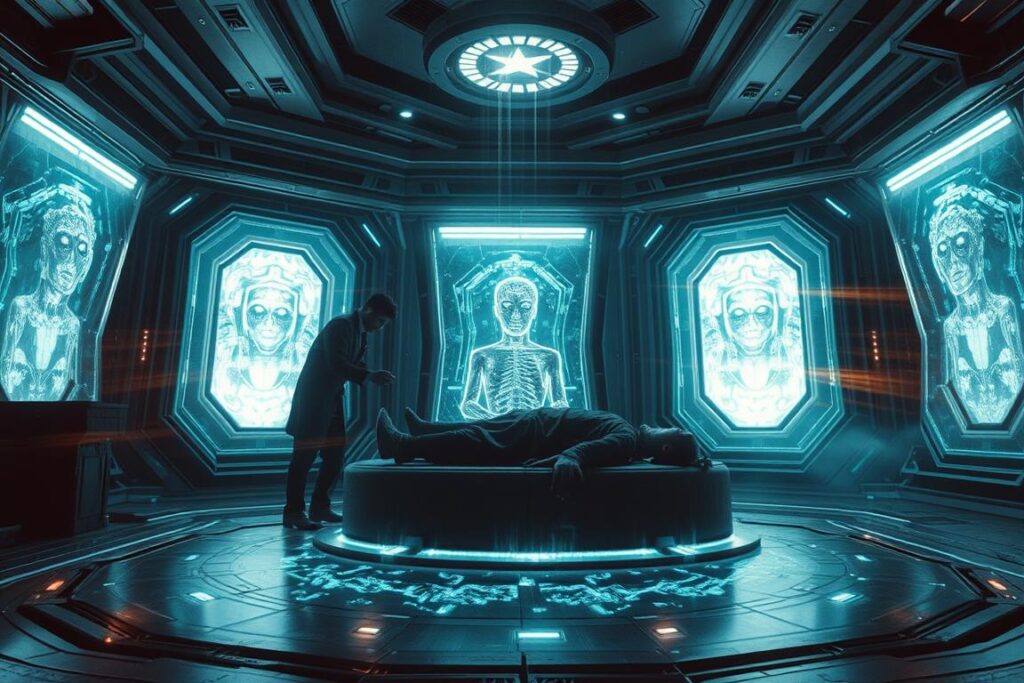 Conceptual image of consciousness transfer technology used during the Galactic Orion-Lyran War