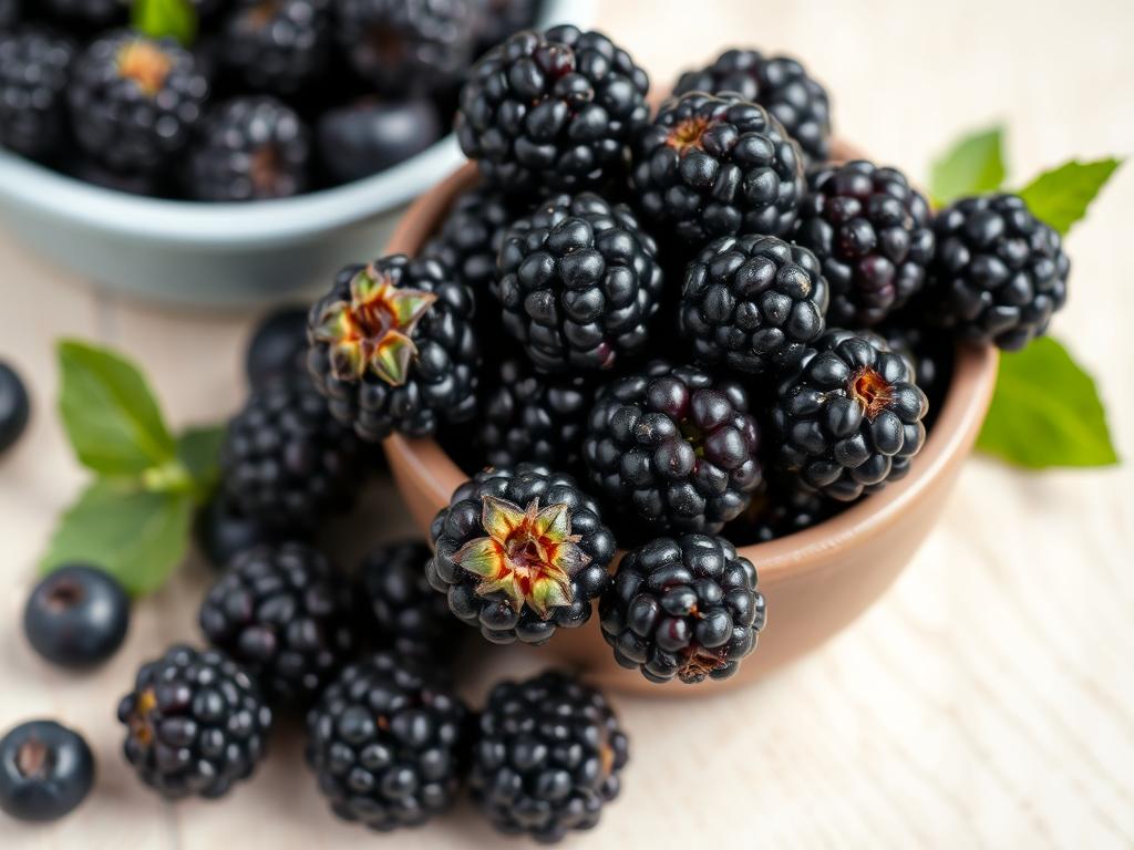 Fresh blackberries showing their deep purple color and highlighting their antioxidant properties Fresh blackberries showing their deep purple color and highlighting their antioxidant properties