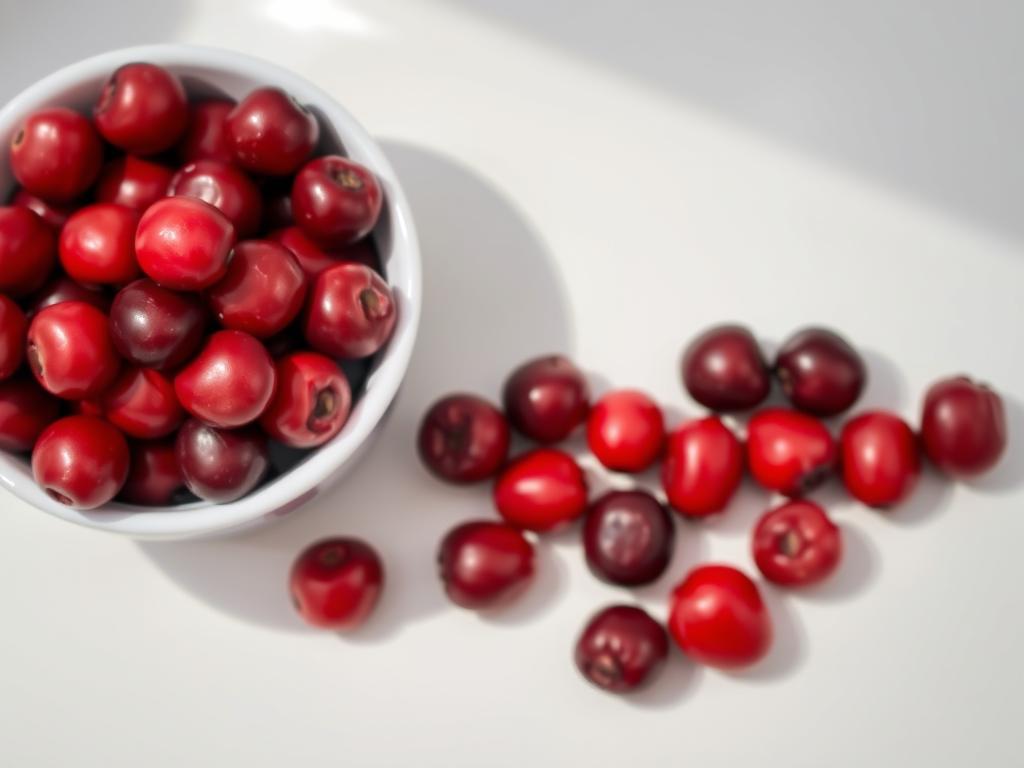 Fresh cranberries showing their bright red color and highlighting their benefits for urinary tract health Fresh cranberries showing their bright red color and highlighting their benefits for urinary tract health