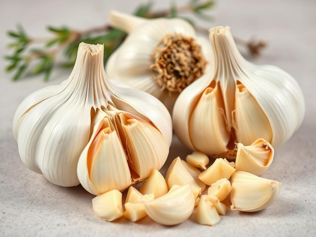 Fresh garlic bulbs and crushed garlic showing natural antibiotic properties Fresh garlic bulbs and crushed garlic showing natural antibiotic properties