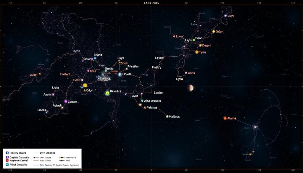 Galactic map showing the major star systems involved in the Galactic Orion-Lyran War