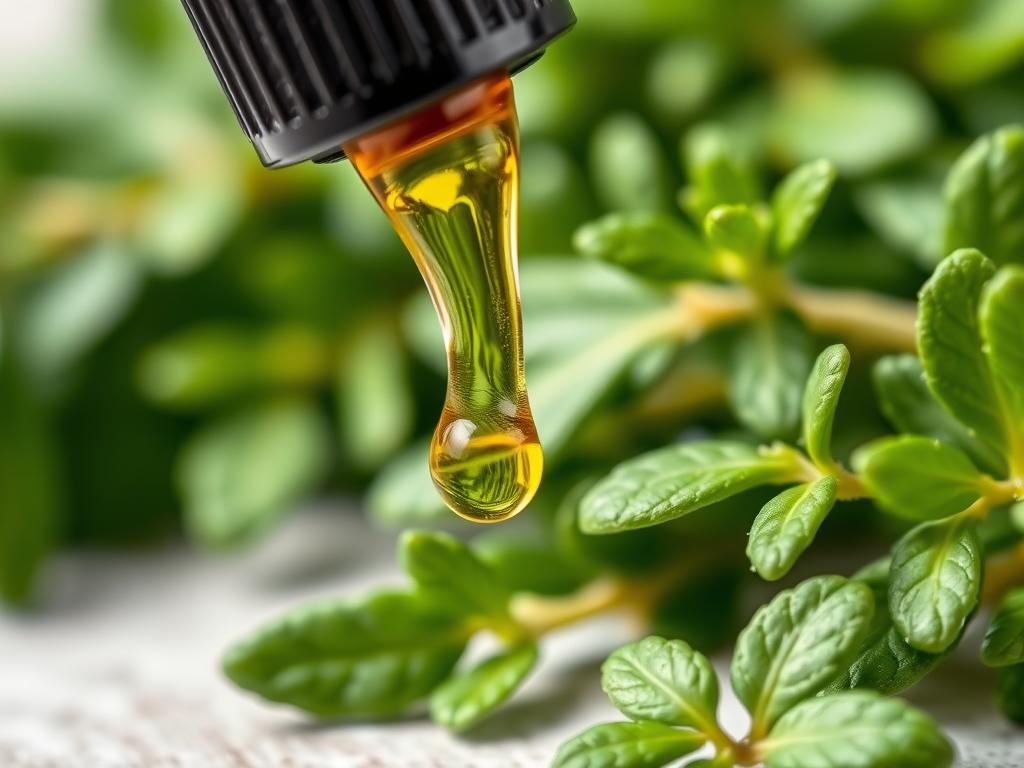 Oregano essential oil drops and fresh oregano leaves showing natural antibiotic remedies Oregano essential oil drops and fresh oregano leaves showing natural antibiotic remedies