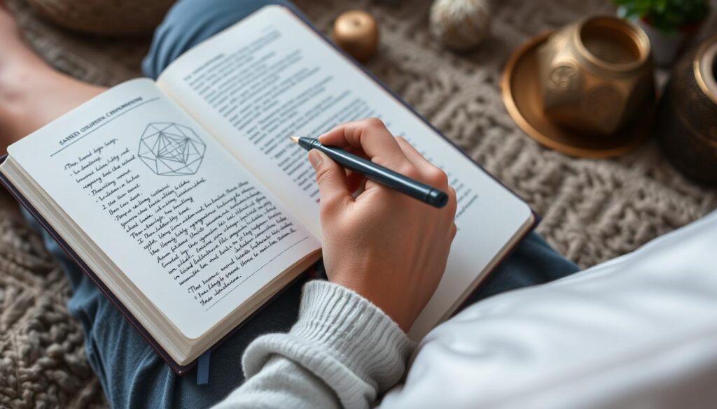 Person journaling about their sacred geometry meditation experiences