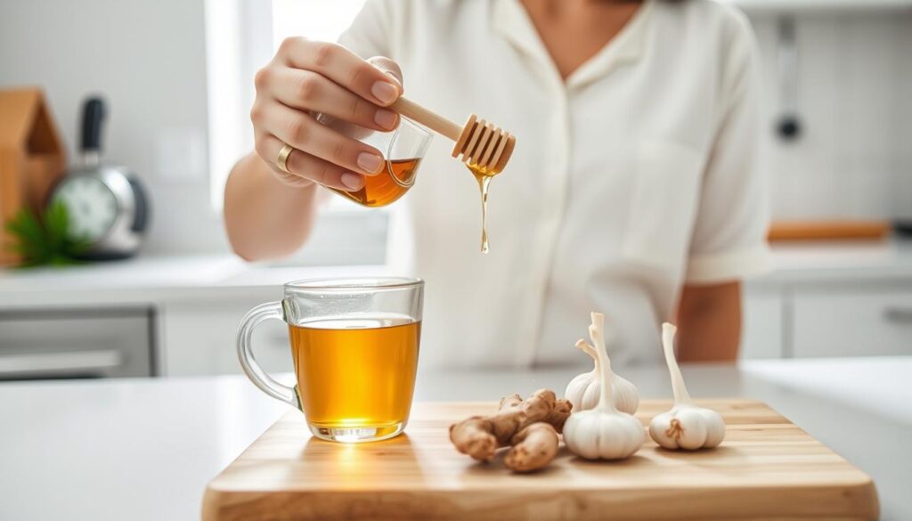 Person preparing natural antibiotic remedies in a home kitchen Person preparing natural antibiotic remedies in a home kitchen