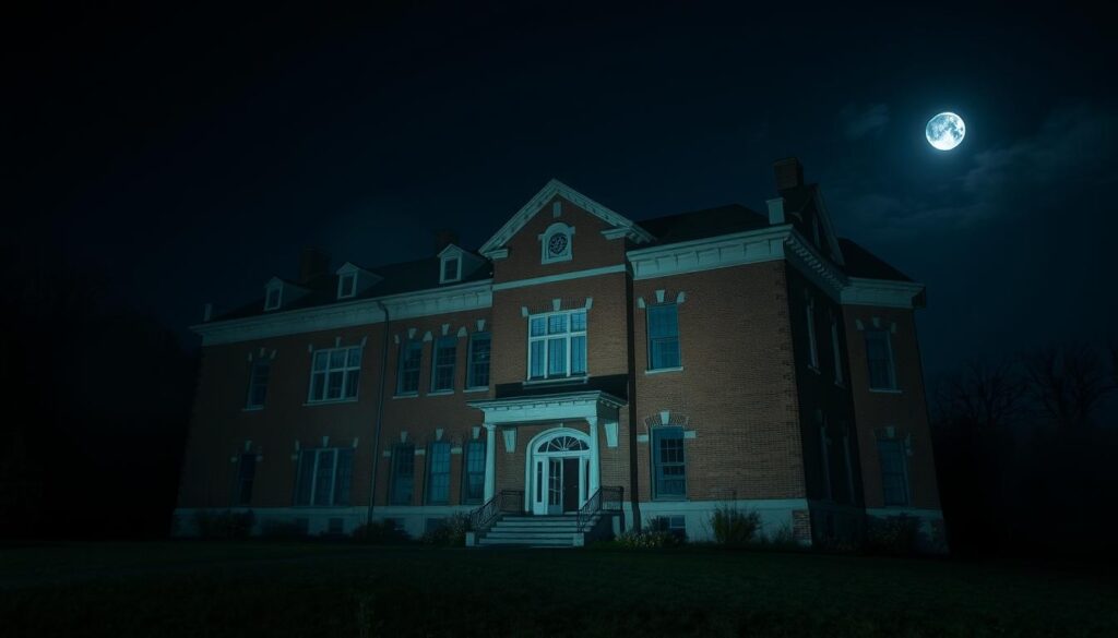 The abandoned Waverly Hills Sanatorium building at night, a famous location for paranormal investigations