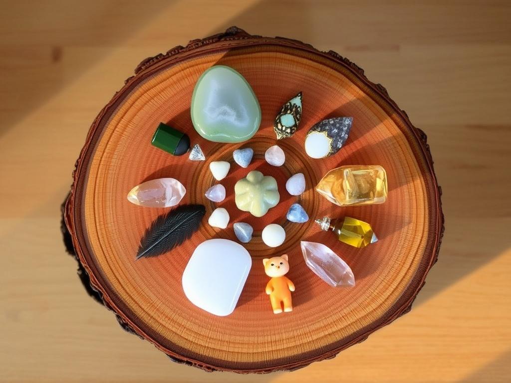 A crystal grid arrangement with stones for autumn animal spirit guides A crystal grid arrangement with stones for autumn animal spirit guides