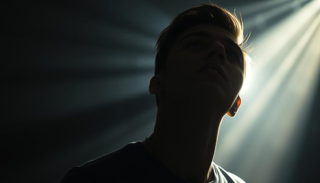 A person experiencing a profound awakening moment, representing the trigger stage of spiritual ascension A person experiencing a profound awakening moment, representing the trigger stage of spiritual ascension