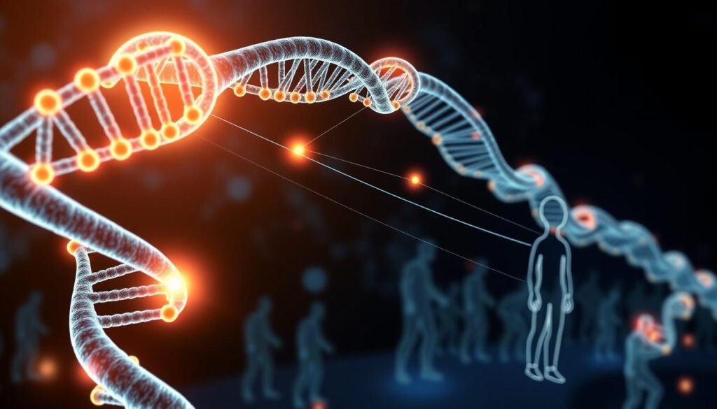 A visual representation of epigenetic inheritance showing how ancestral experiences influence genetic expression and resilience
