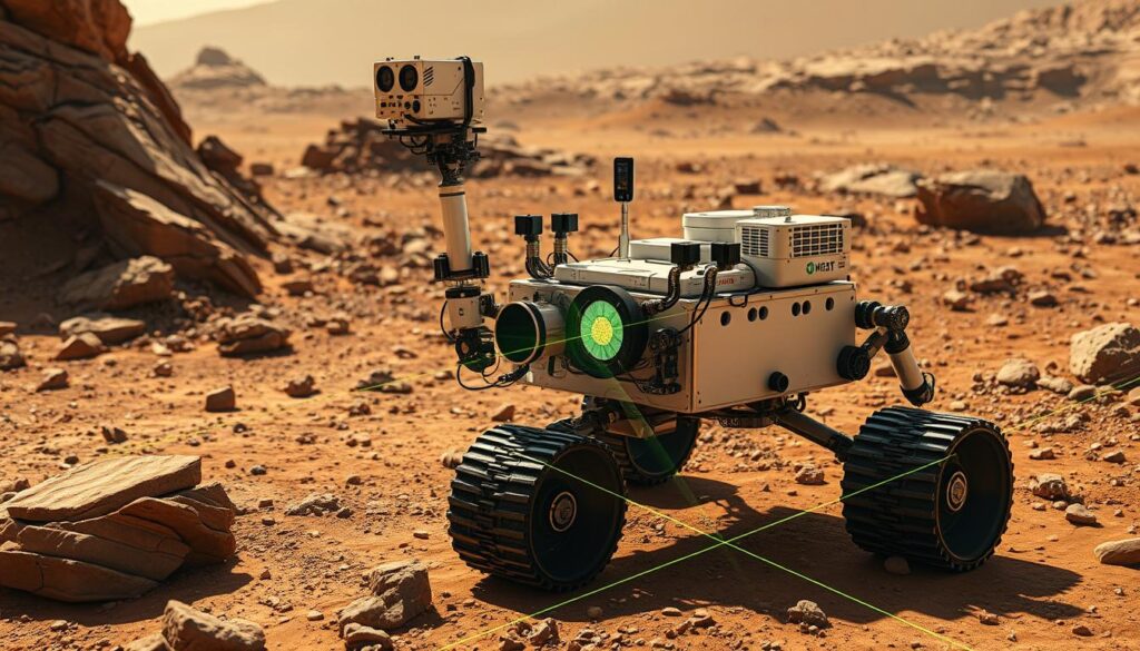 Advanced Mars rover using AI to navigate complex terrain and collect samples autonomously Advanced Mars rover using AI to navigate complex terrain and collect samples autonomously