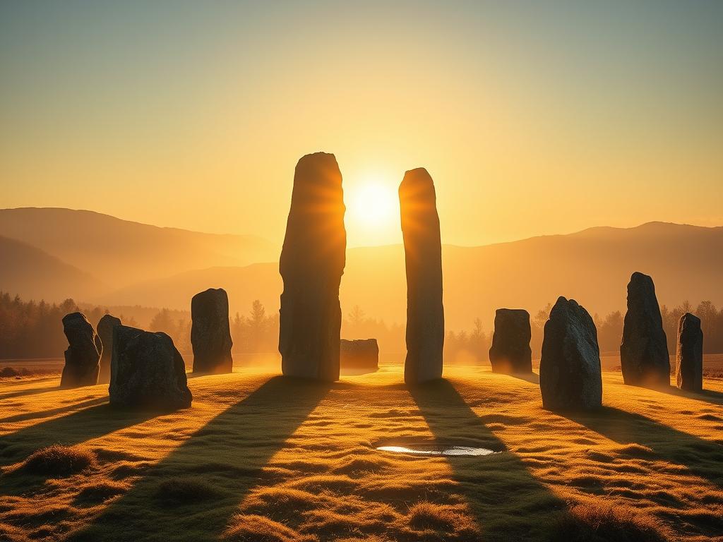 Ancient stone circle monument aligned with the Autumn Equinox sunrise Ancient stone circle monument aligned with the Autumn Equinox sunrise