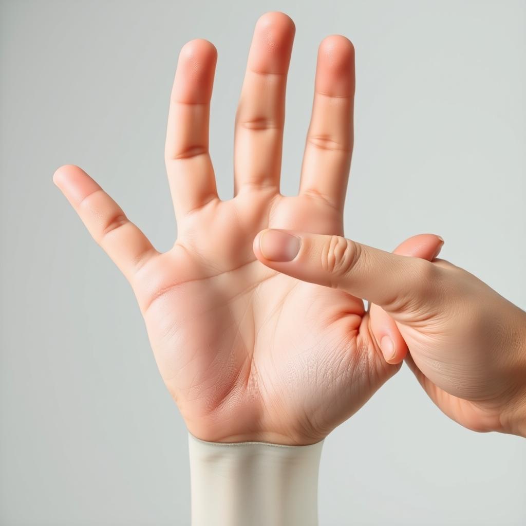 Close-up of hand showing the LI4 acupressure point that affects body's energy flow