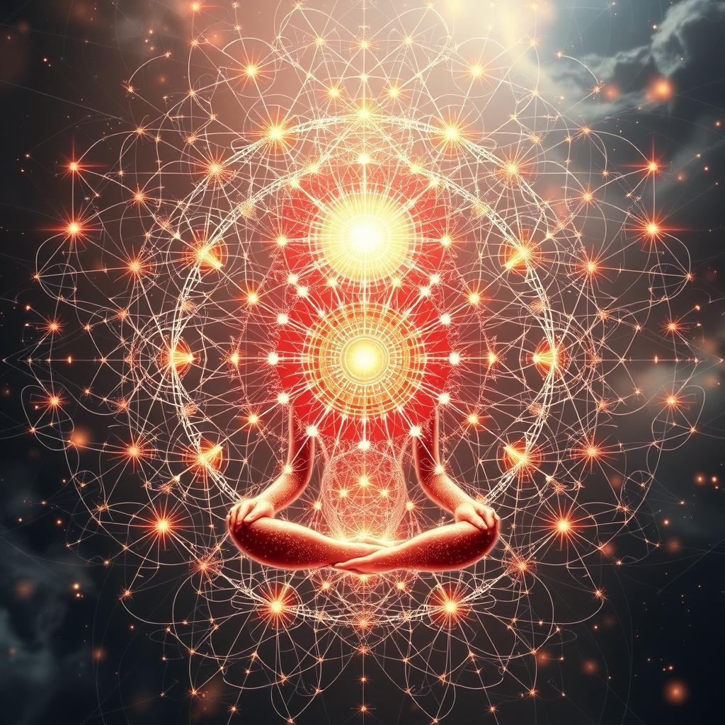 Conceptual visualization of quantum intention amplification in meditation