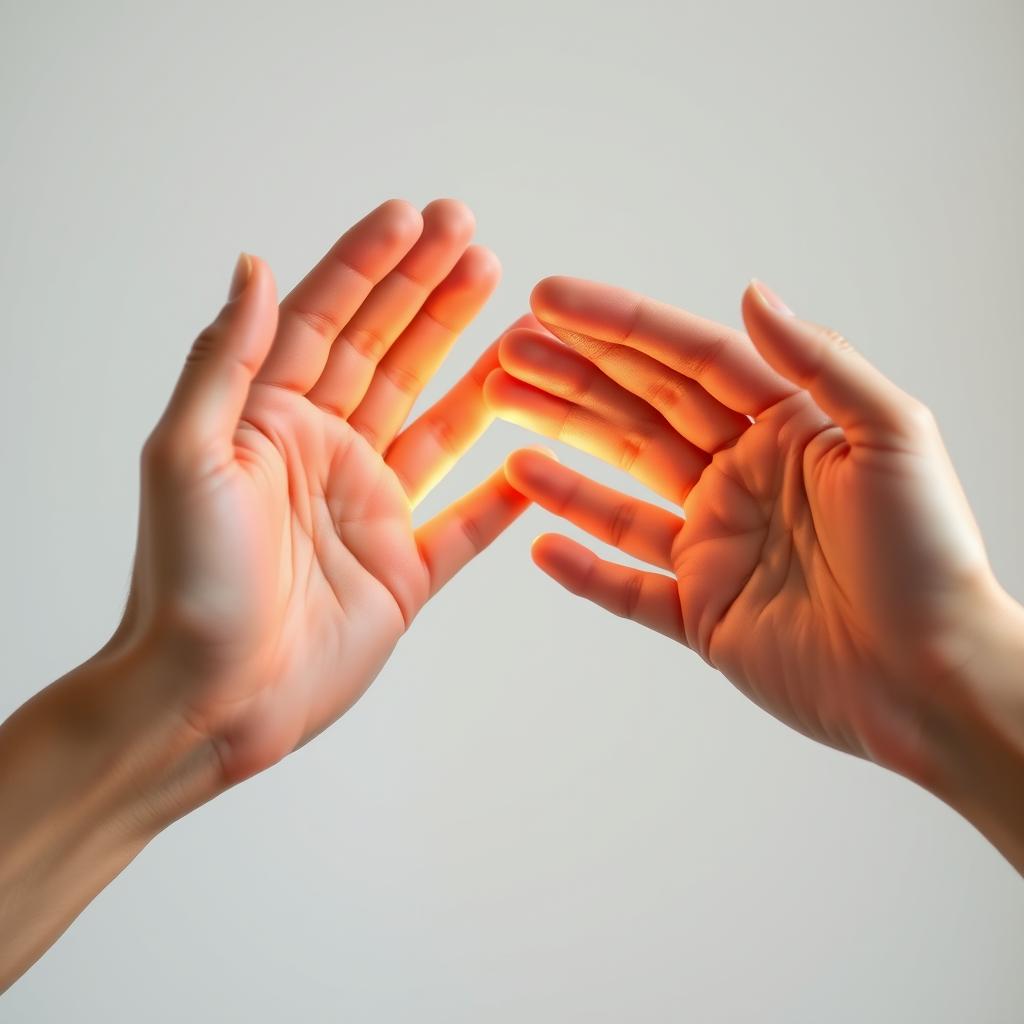 Hands rubbing together to generate energy before morning practice for body's energy flow