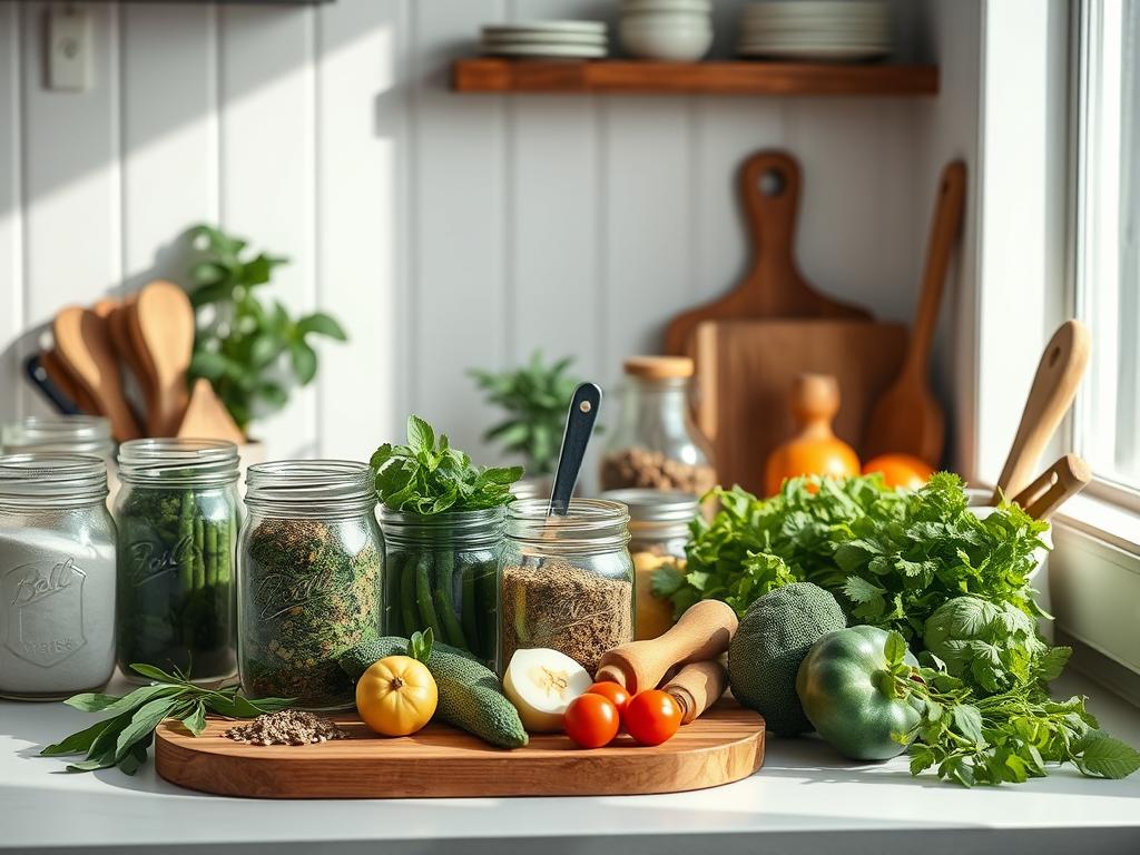 Minimalist kitchen scene with ascension-focused ingredients like herbs, superfoods, and fresh produce for plant-based nutrition for ascension Minimalist kitchen scene with ascension-focused ingredients like herbs, superfoods, and fresh produce for plant-based nutrition for ascension