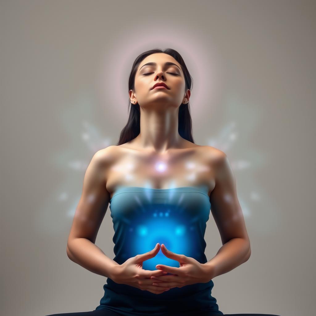 Person performing aura cleansing visualization with hands moving around their body's energy flow field