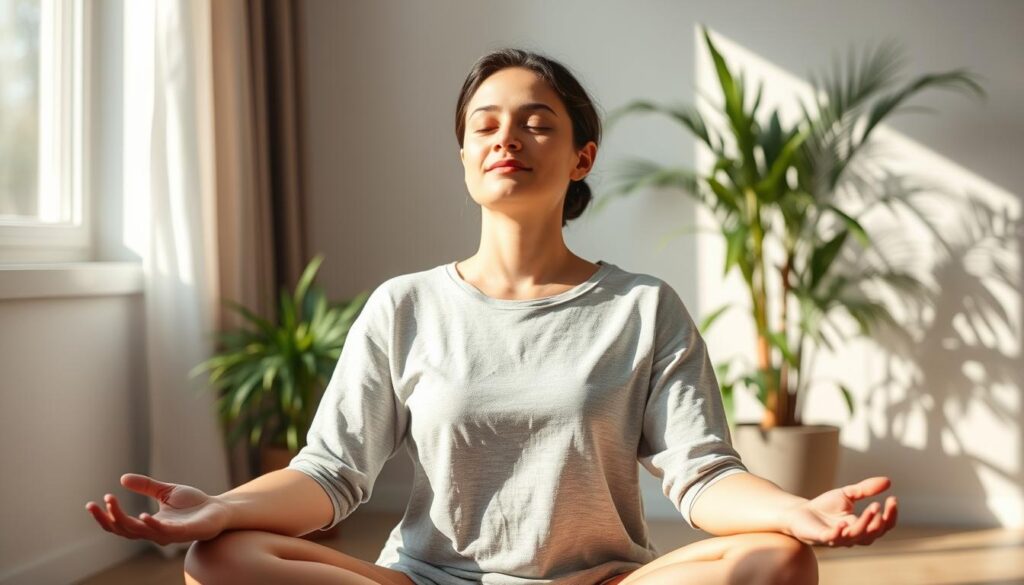 Person practicing deep breathing exercise from Dr. Jim Doty manifestation techniques Person practicing deep breathing exercise from Dr. Jim Doty manifestation techniques