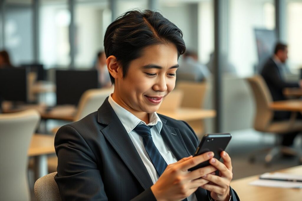 Person using mindfulness app on smartphone, demonstrating how technology can support daily mindfulness for busy ascenders