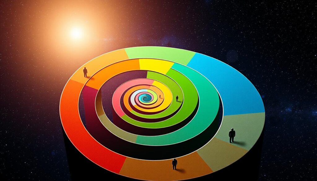 Spiral path through the seven stages of spiritual ascension, showing the cyclical nature of the journey