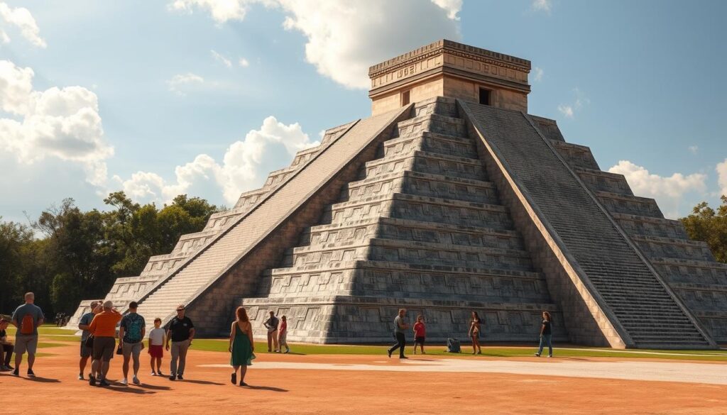 The pyramid at Chichén Itzá during the Autumn Equinox showing the serpent shadow effect The pyramid at Chichén Itzá during the Autumn Equinox showing the serpent shadow effect