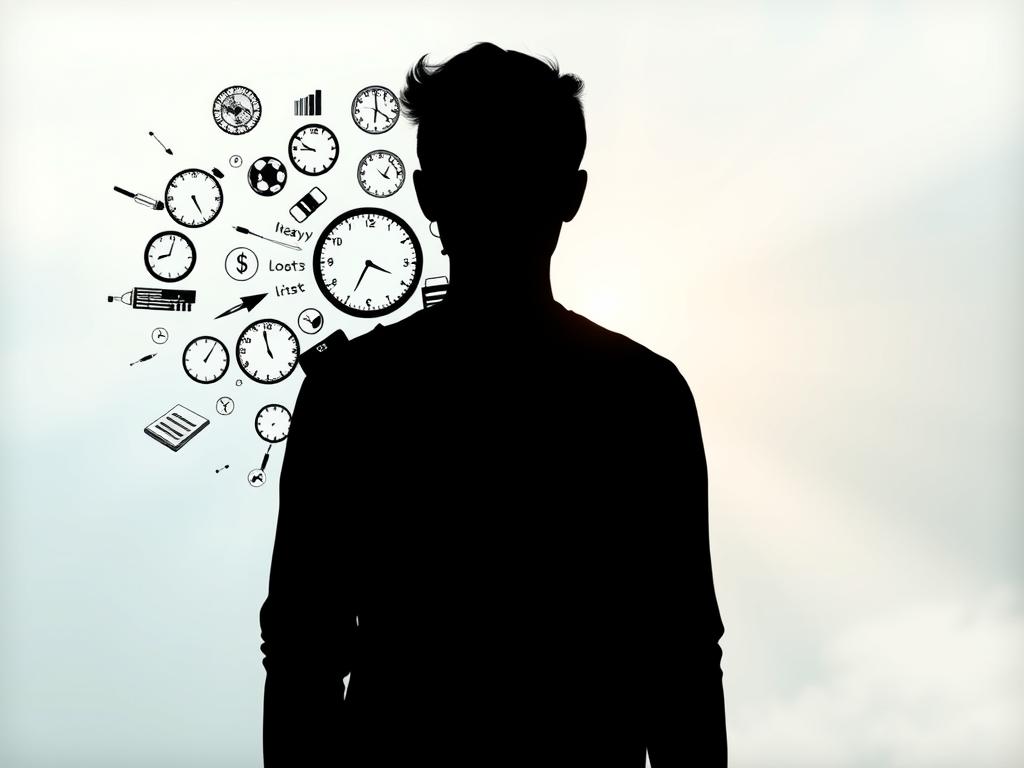 Visual representation of the mental dilemma busy professionals face when balancing achievement and mindfulness