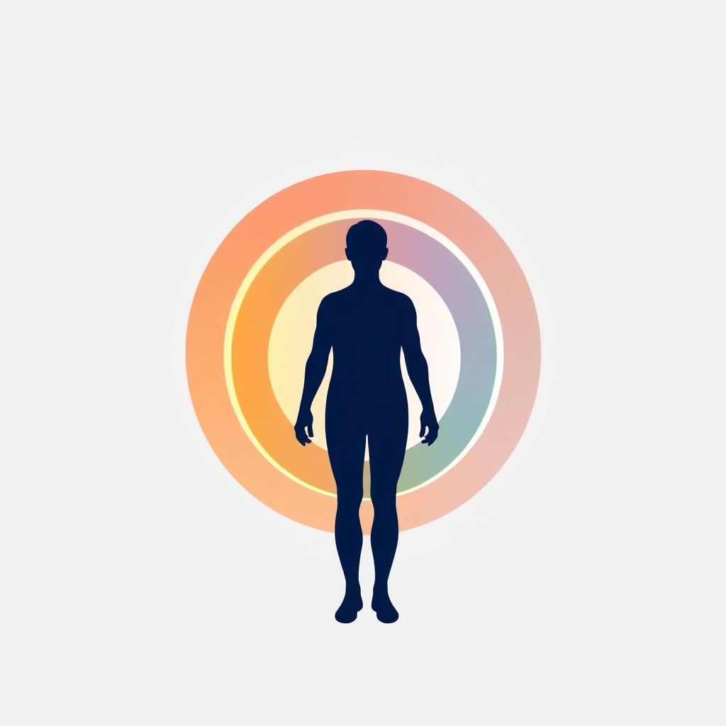 Visual representation of the seven aura layers surrounding a human silhouette showing the body's energy flow